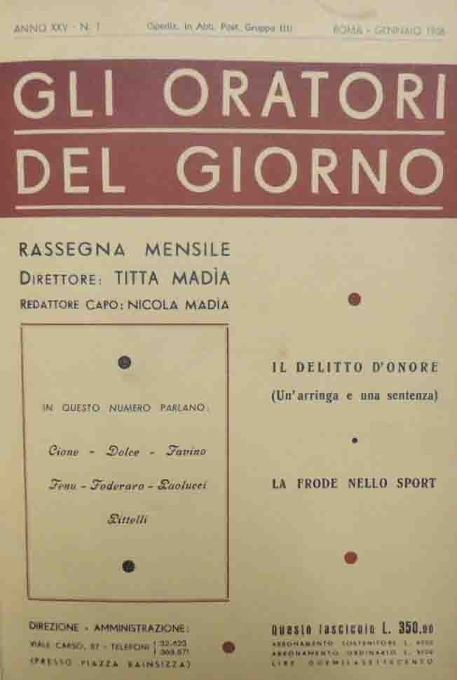 Gli oratori del giorno, a. XXI, nn. 1-12, gennaio-dicembre 1952, …