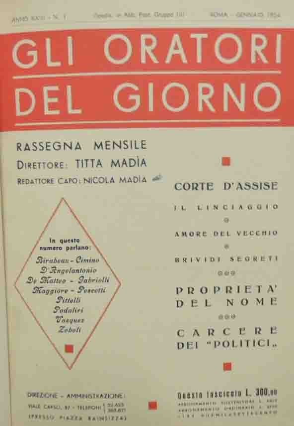 Gli oratori del giorno, a. XXIII, nn. 1-12, gennaio-dicembre 1954, …