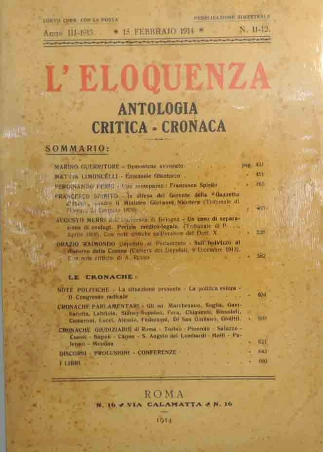 L'eloquenza. Antologia, critica, cronaca, a. III, n. 11-12, 15 febbraio …