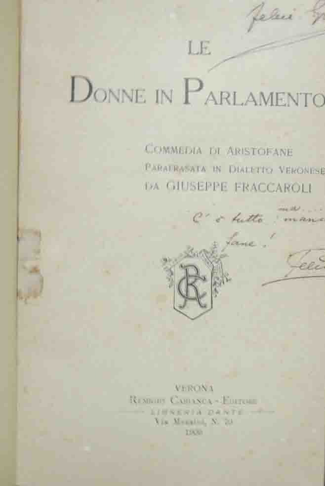 Le donne in parlamento. Commedia di Aristofane parafrasata in dialetto …