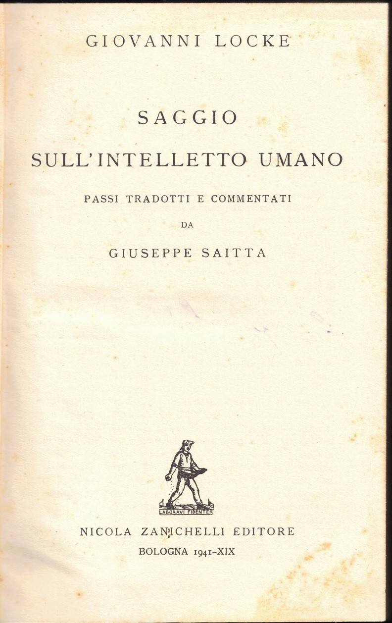 Locke, Saggio sull’intelletto umano, a cura di G. Saitta