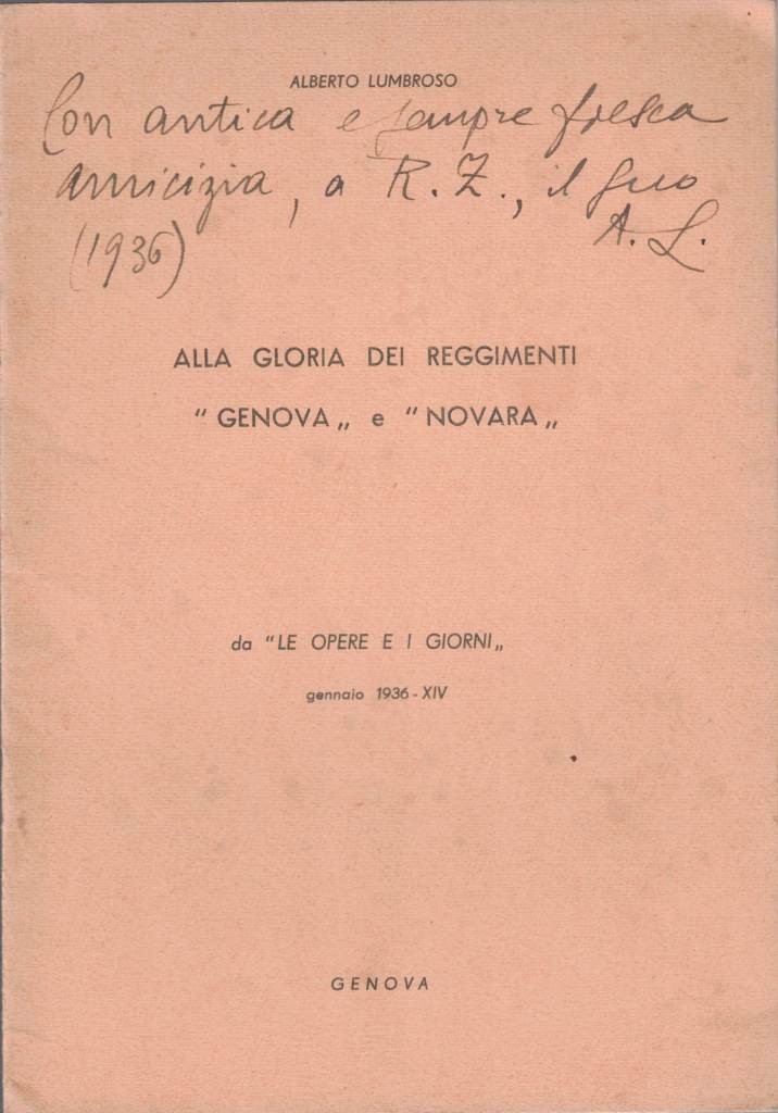 Lumbroso, Alla gloria dei reggimenti Genova e Novara