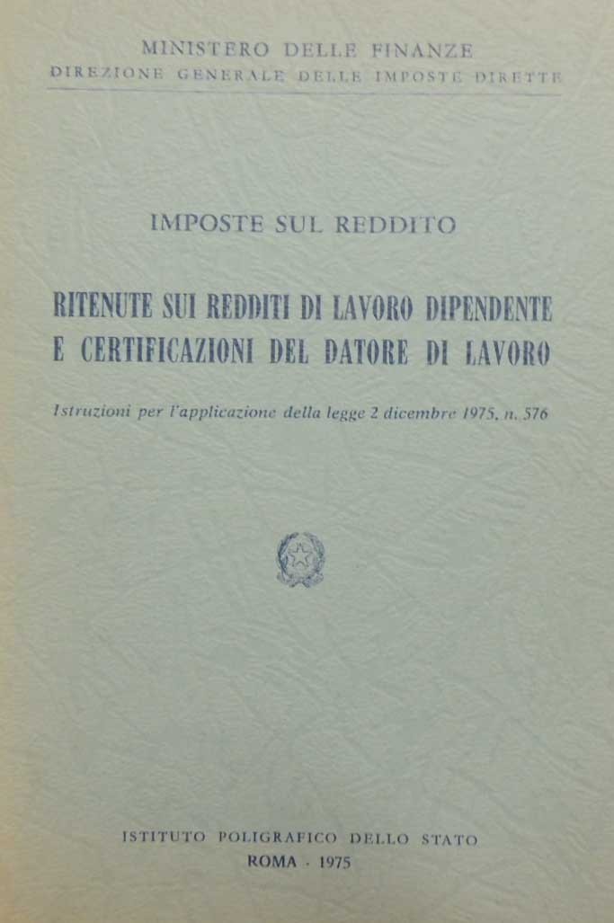 Ministero delle Finanze – Direzione generale delle Imposte Dirette, Imposte …