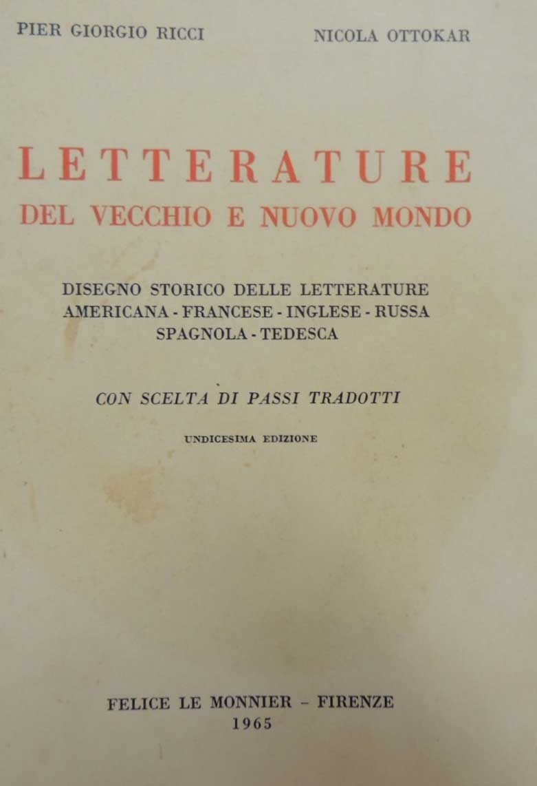Ricci, Ottokar, Letterature del vecchio e nuovo mondo