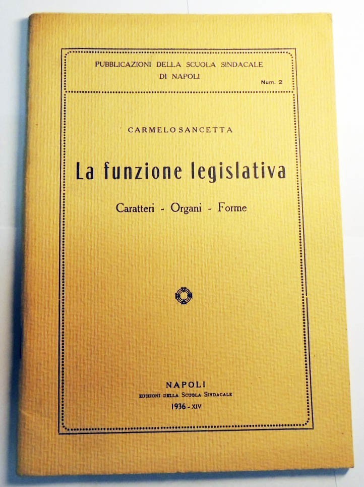 Sancetta, La funzione legislativa. Caratteri Organi Forme