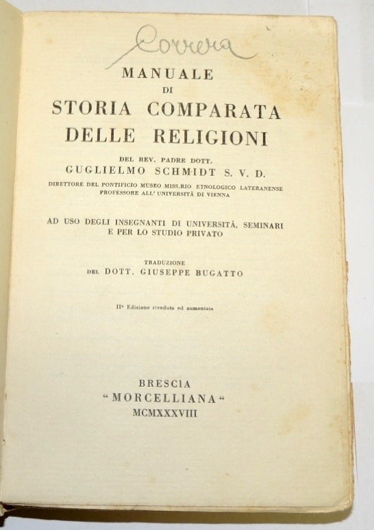 Schmidt, Manuale di storia comparata delle religioni