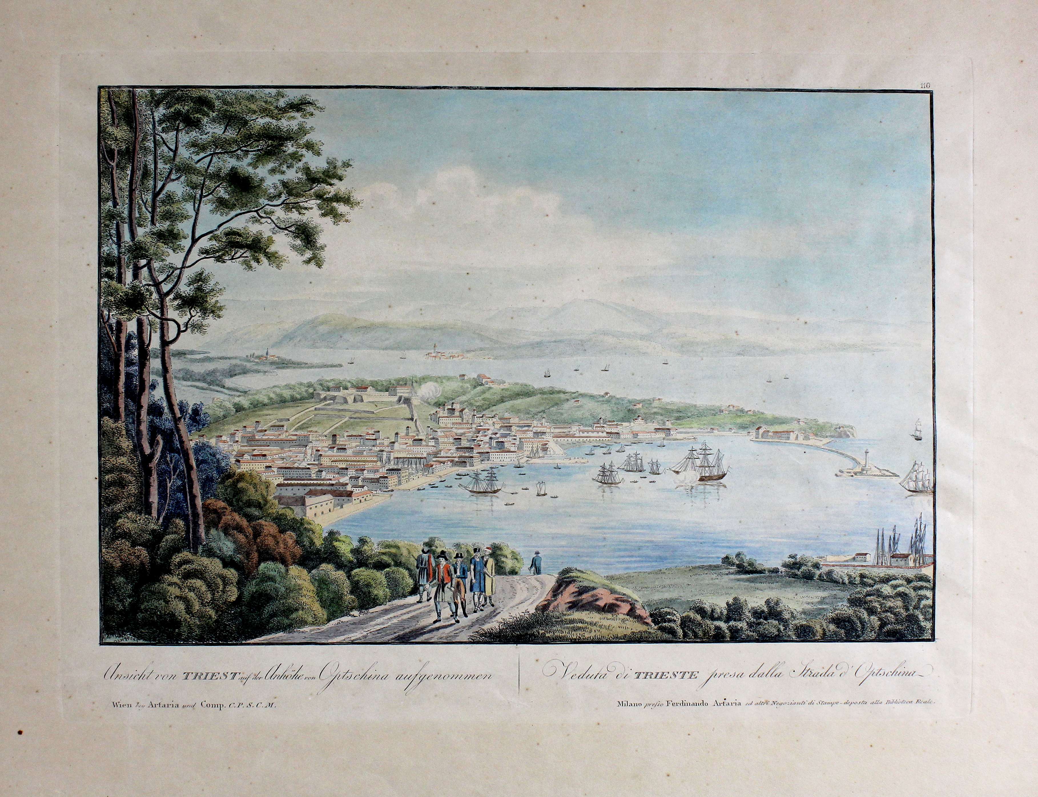 (ARTARIA FERDINANDO). Ansicht von Triest auf der Anhohe von Optschina …