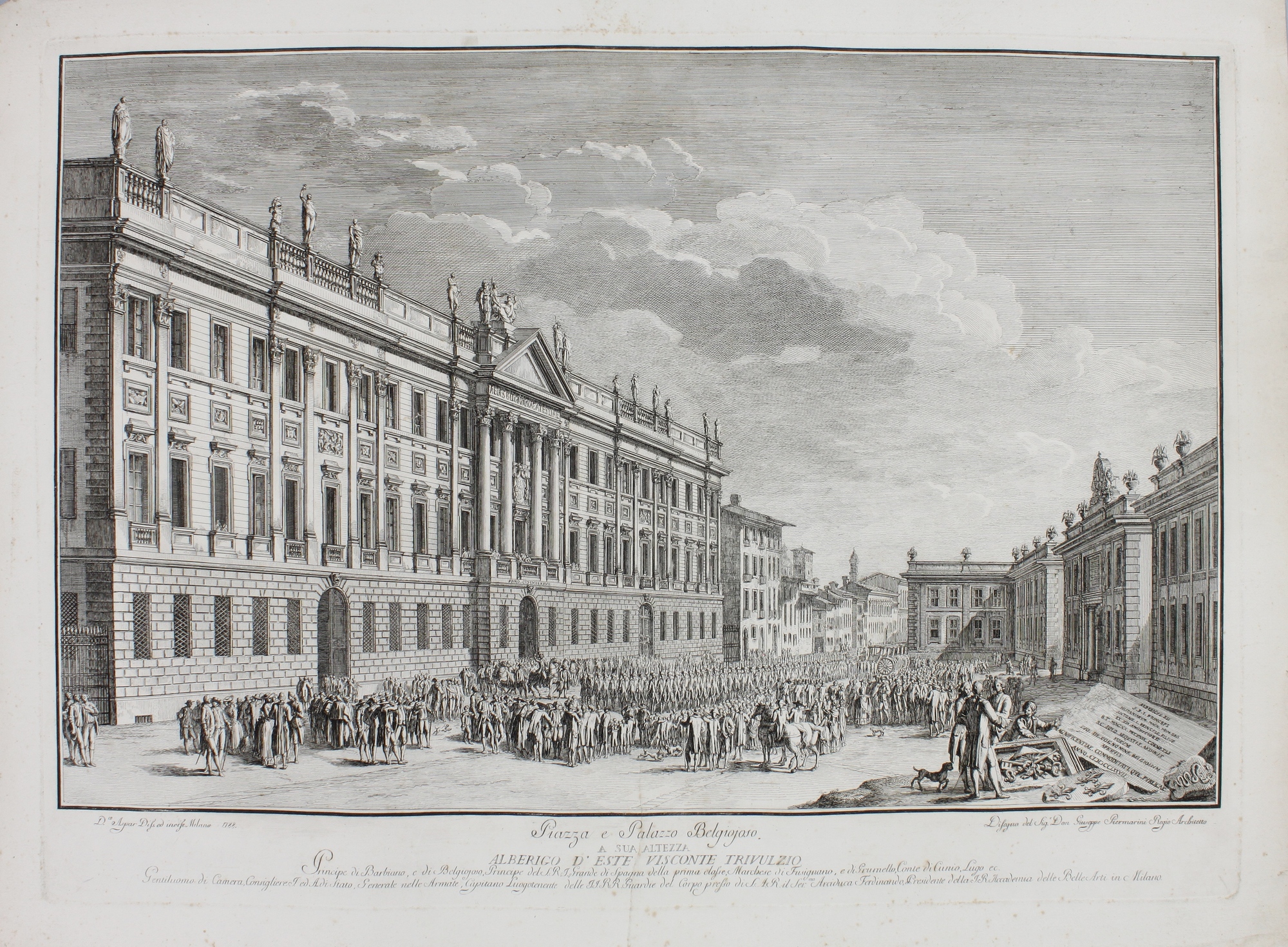 ASPARI DOMENICO. Piazza e Palazzo Belgiojoso. Milano, 1788.