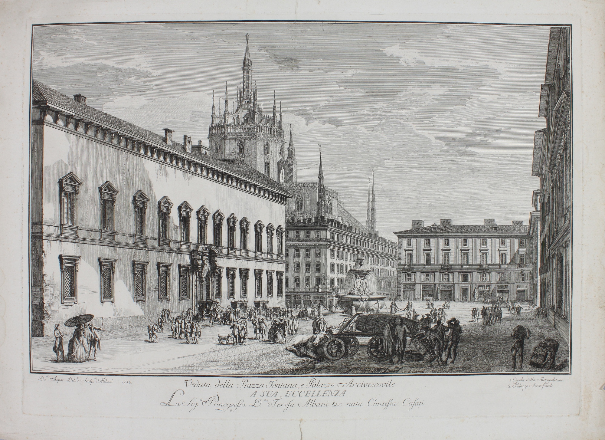 ASPARI DOMENICO. Veduta della Piazza Fontana, e Palazzo Arcivescovile. Milano, …