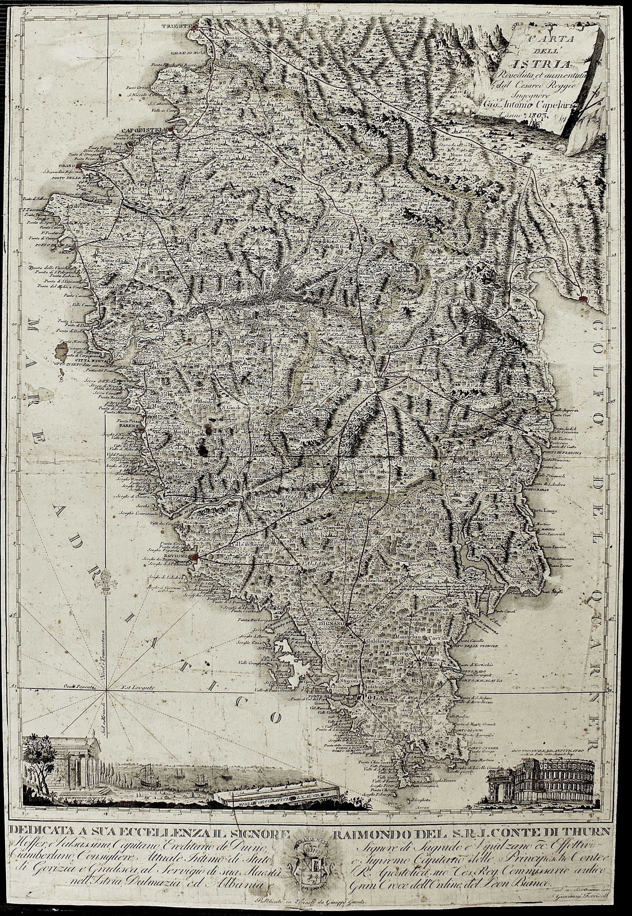 CAPELLARIS GIOVANNI ANTONIO. Carta dell'Istria riveduta et aumentata dal Cesareo …