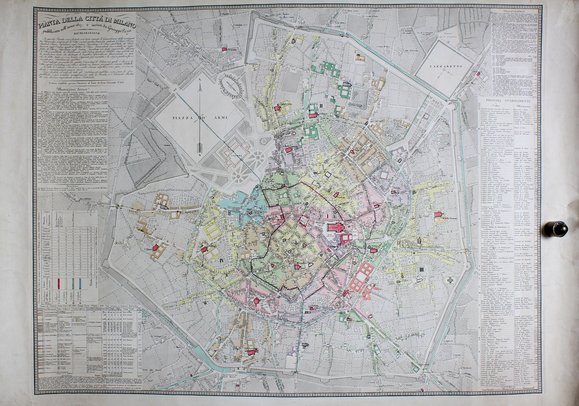 PEZZE GIUSEPPE. Pianta della città di Milano. Milano, 1827. Si …