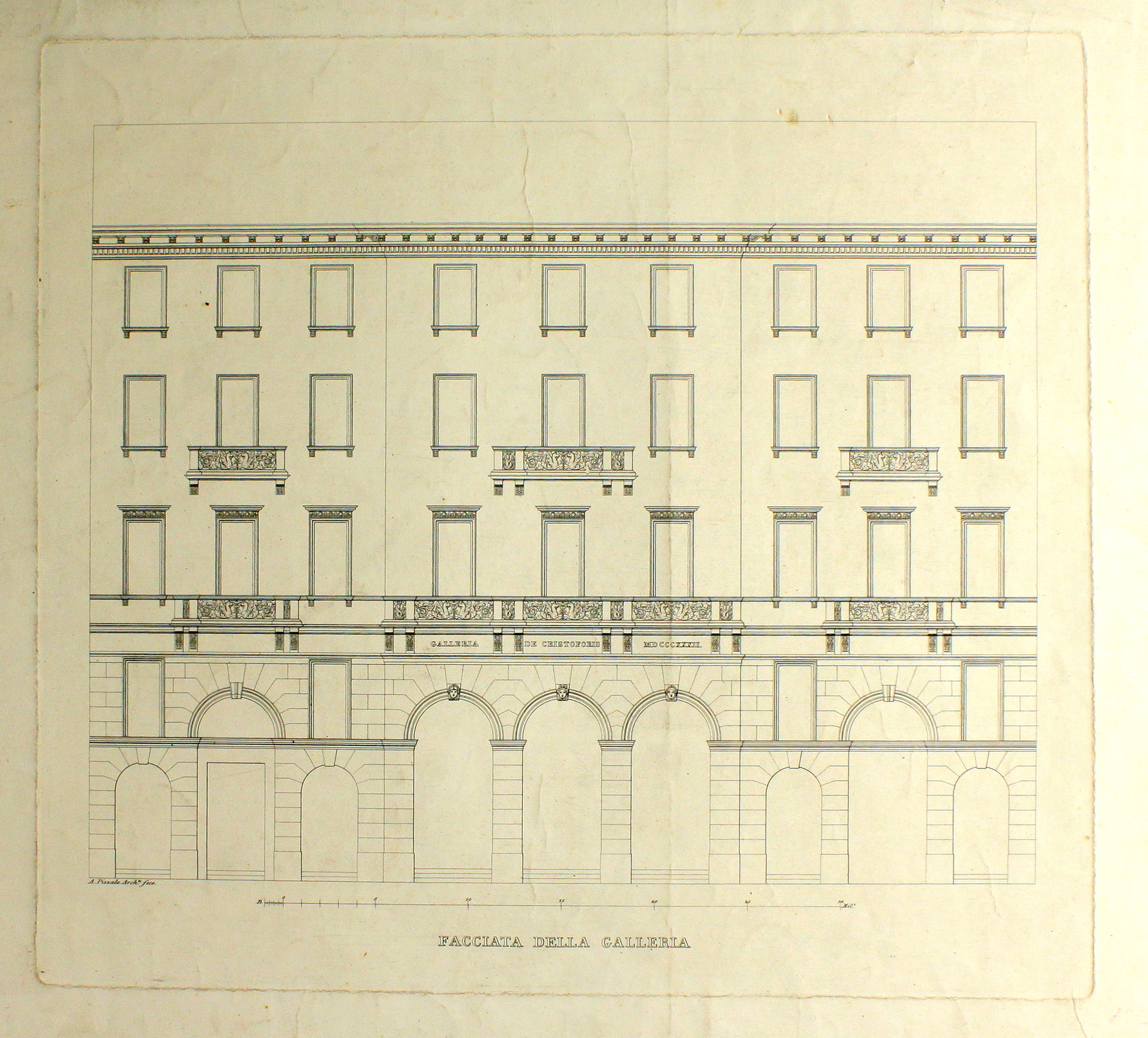 PIZZALA ANDREA. Facciata della Galleria. Milano, Litografia Vassalli, 1832.