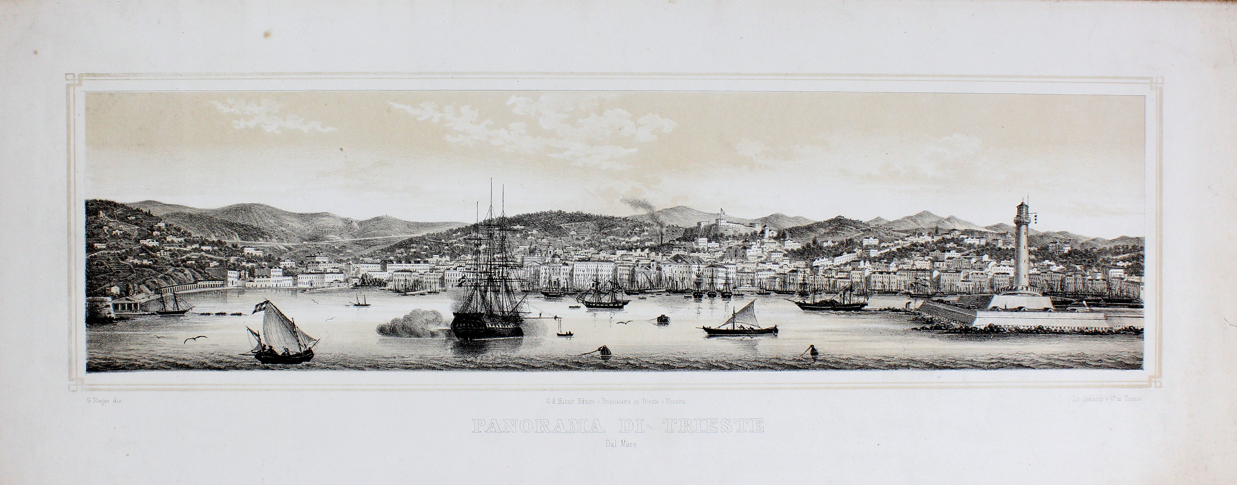 RIEGER GIUSEPPE. Panorama di Trieste dal mare. - Trieste, Giuseppe …