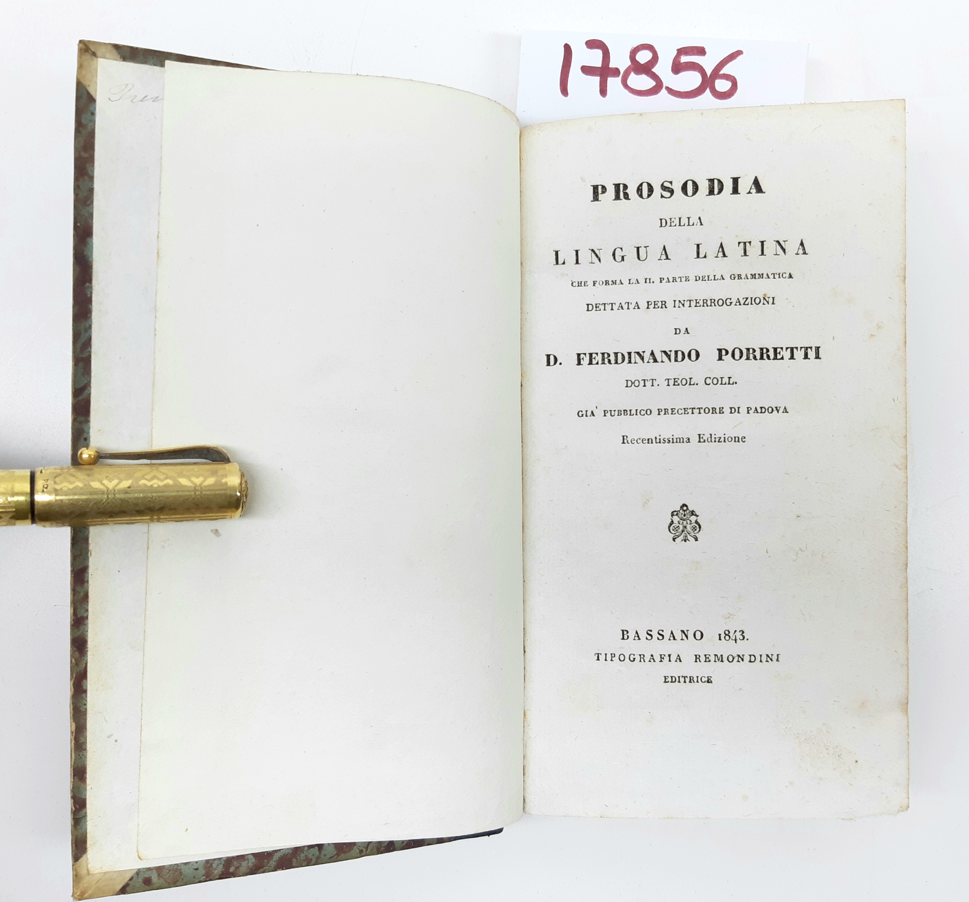 Ferdinando Porretti Prosodia della lingua latina 1843 Remondini