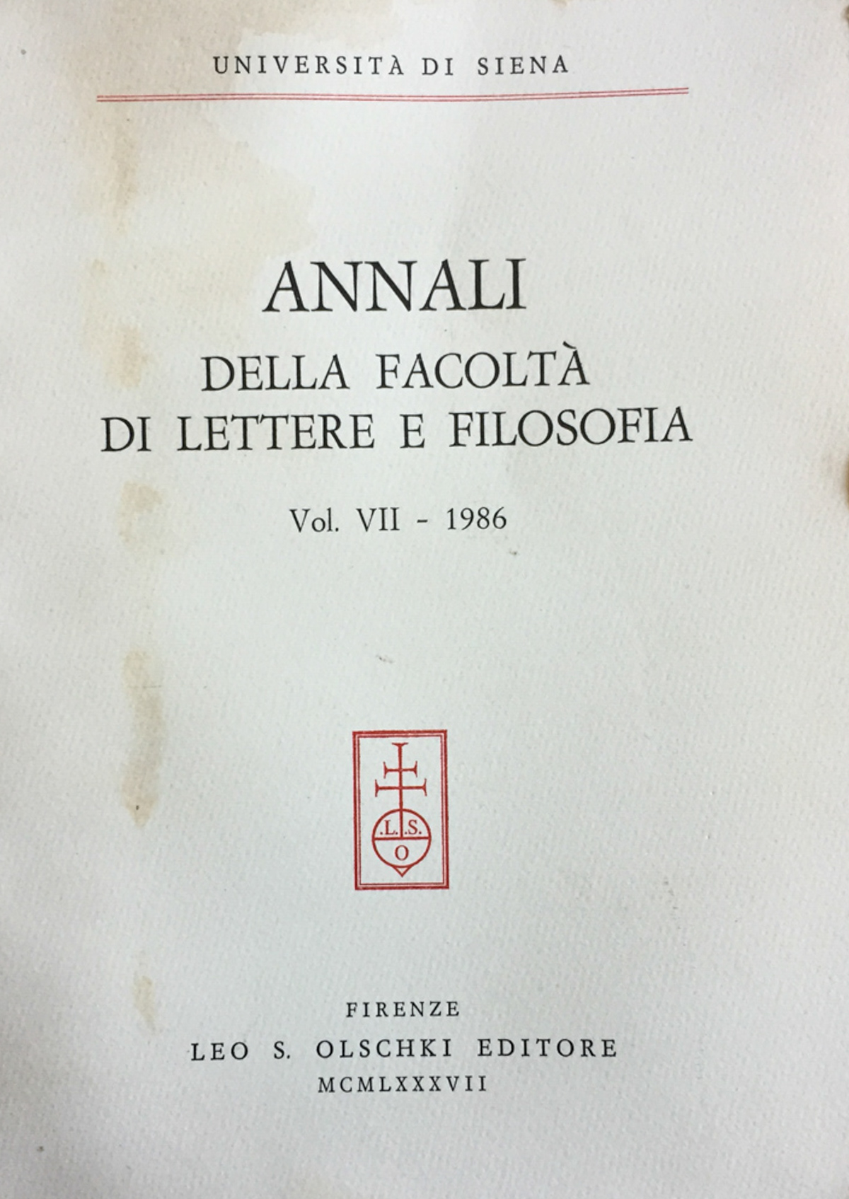 Annali della facoltà di lettere e filosofia Università di Siena …