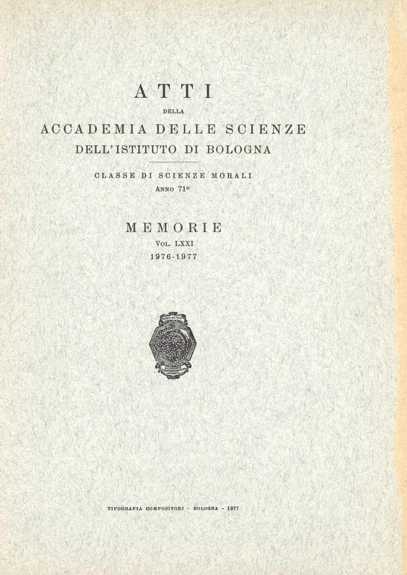 Atti della Accademia delle Scienze dell'Istituto di Bologna 1976-1977