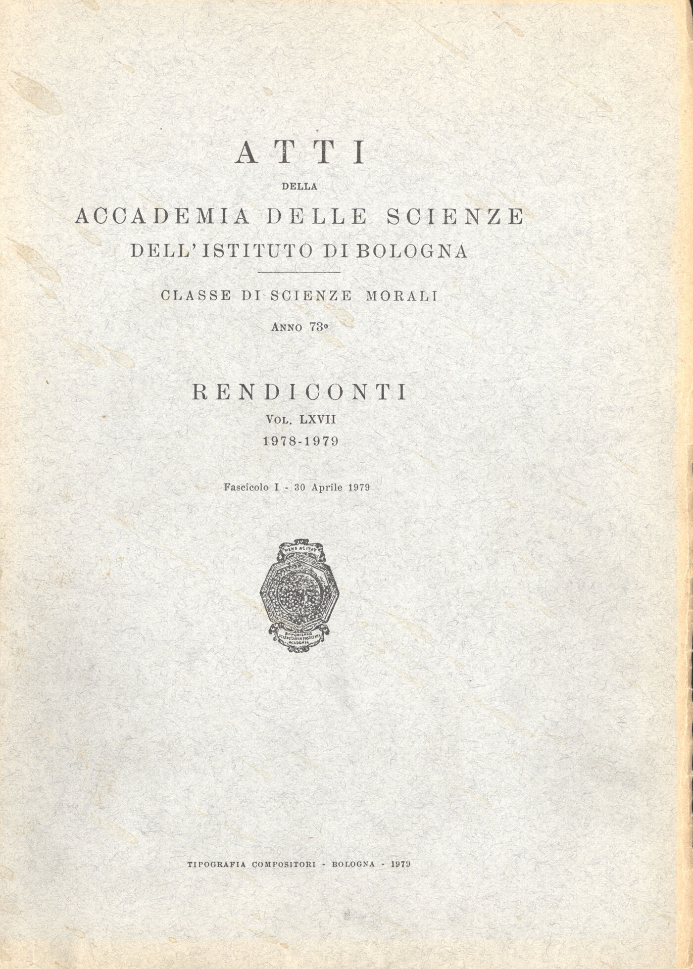 Atti della Accademia delle Scienze dell'Istituto di Bologna 1978-1979