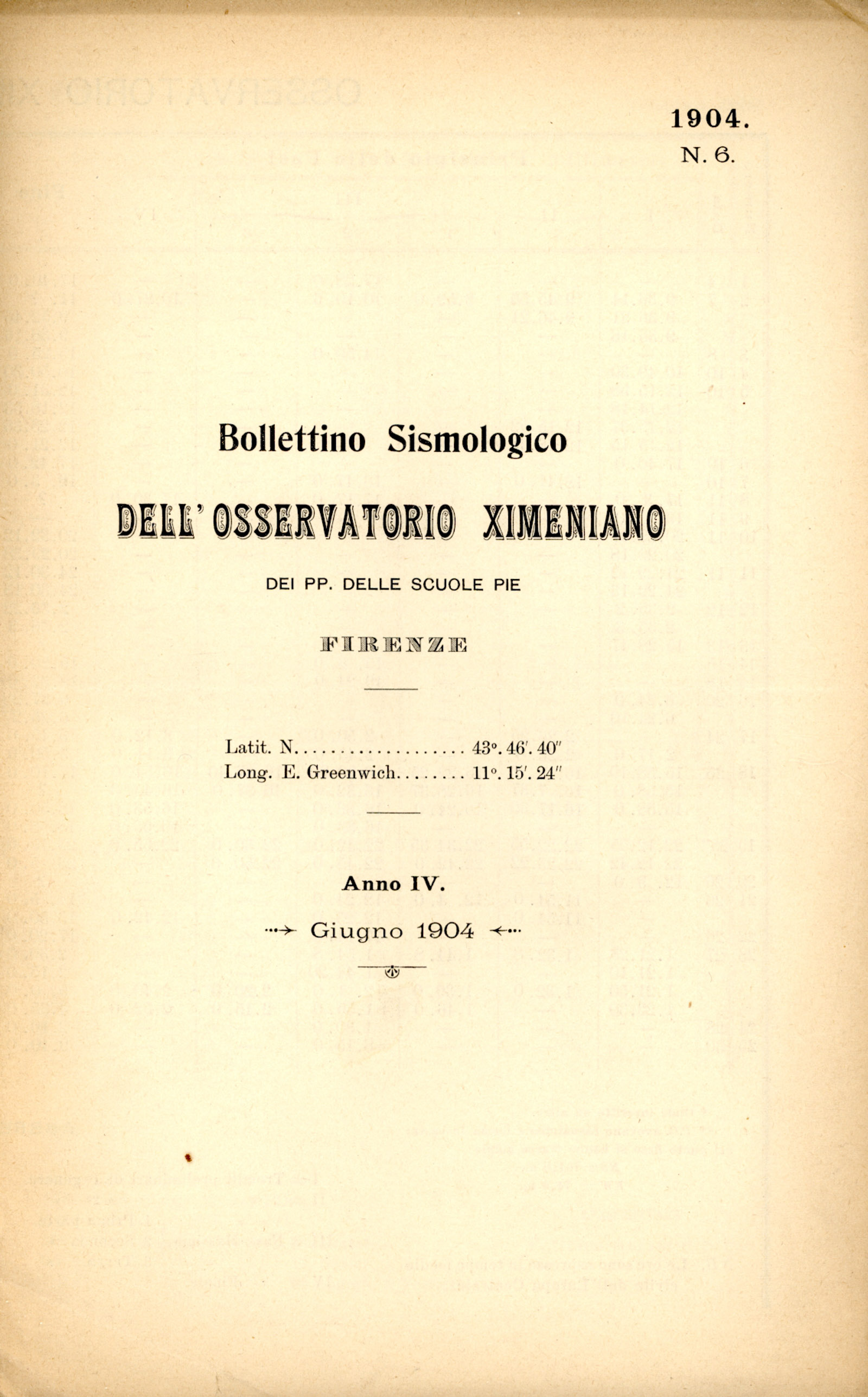 Bollettino sismologico dell'osservatorio Ximeniano dei PP. Delle Scuole Pie 1904