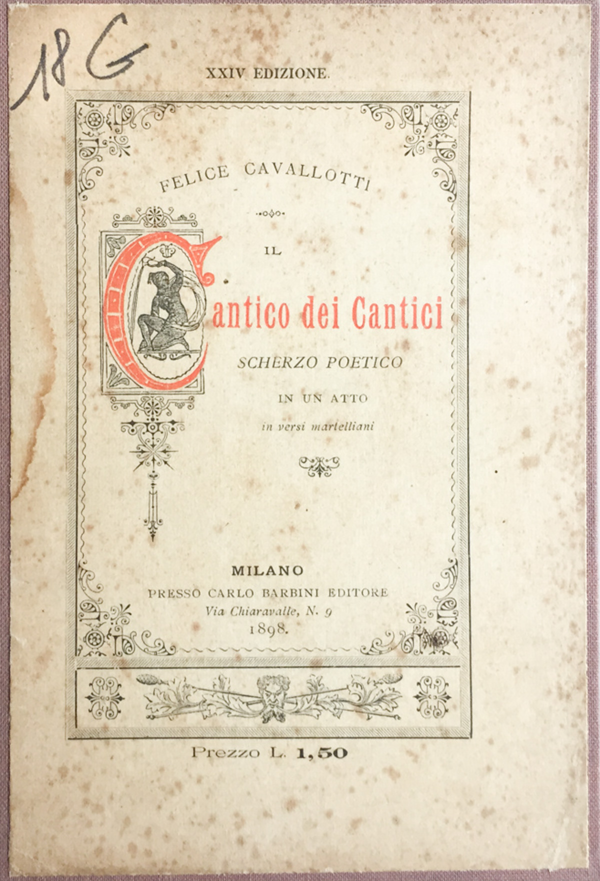 Cantico dei cantici. Scherzo poetico in un atto