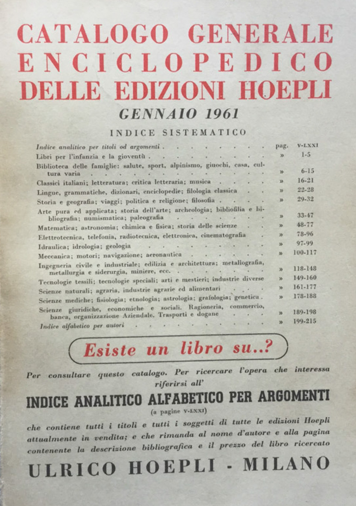 Catalogo generale enciclopedico delle edizioni Hoepli 1961