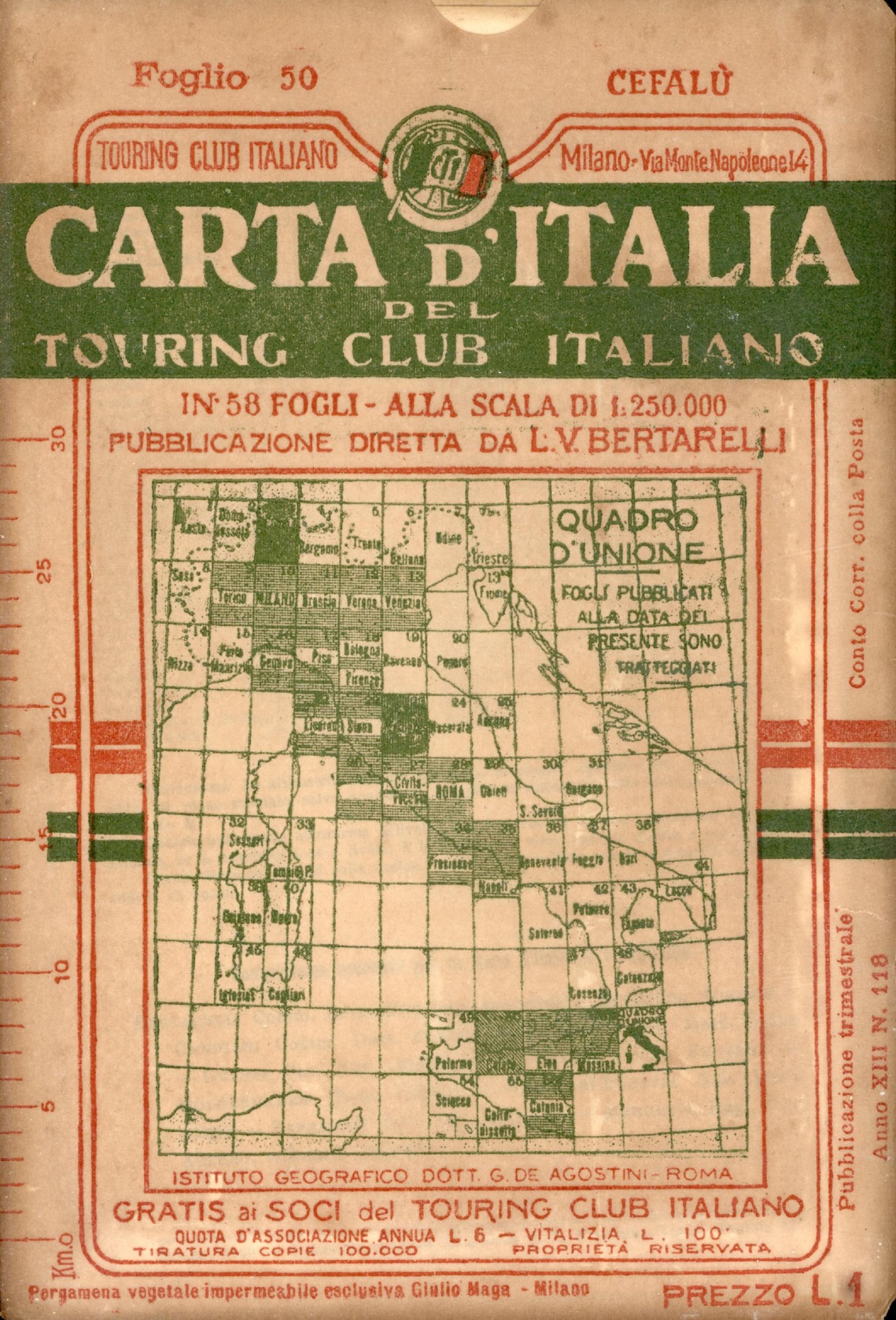 Cefalù Carta d'Italia del Touring Club Italiano con indice dei …