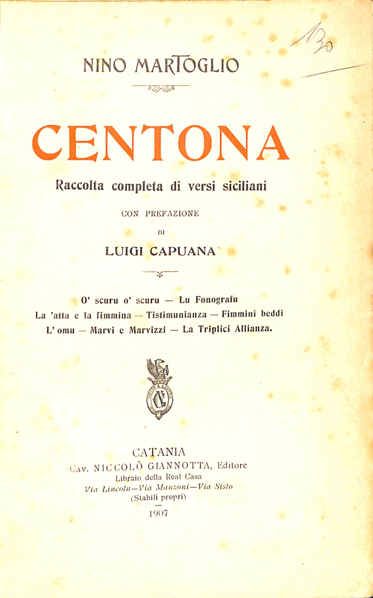 Centona : raccolta completa di versi siciliani