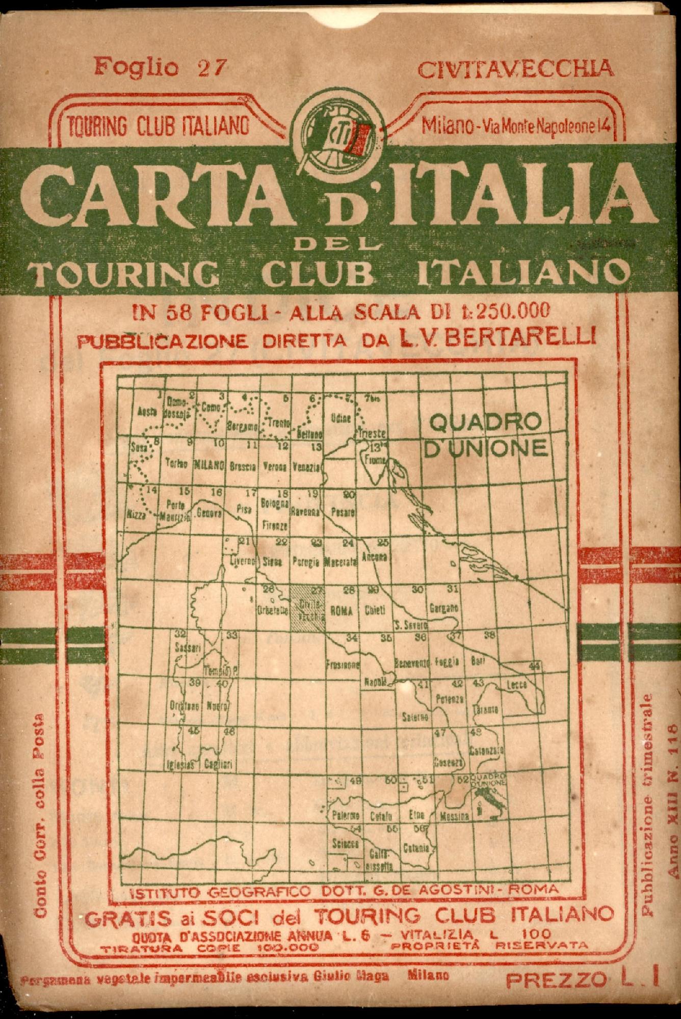 Civitavecchia Carta d'Italia del Touring Club Italiano con indice delle …