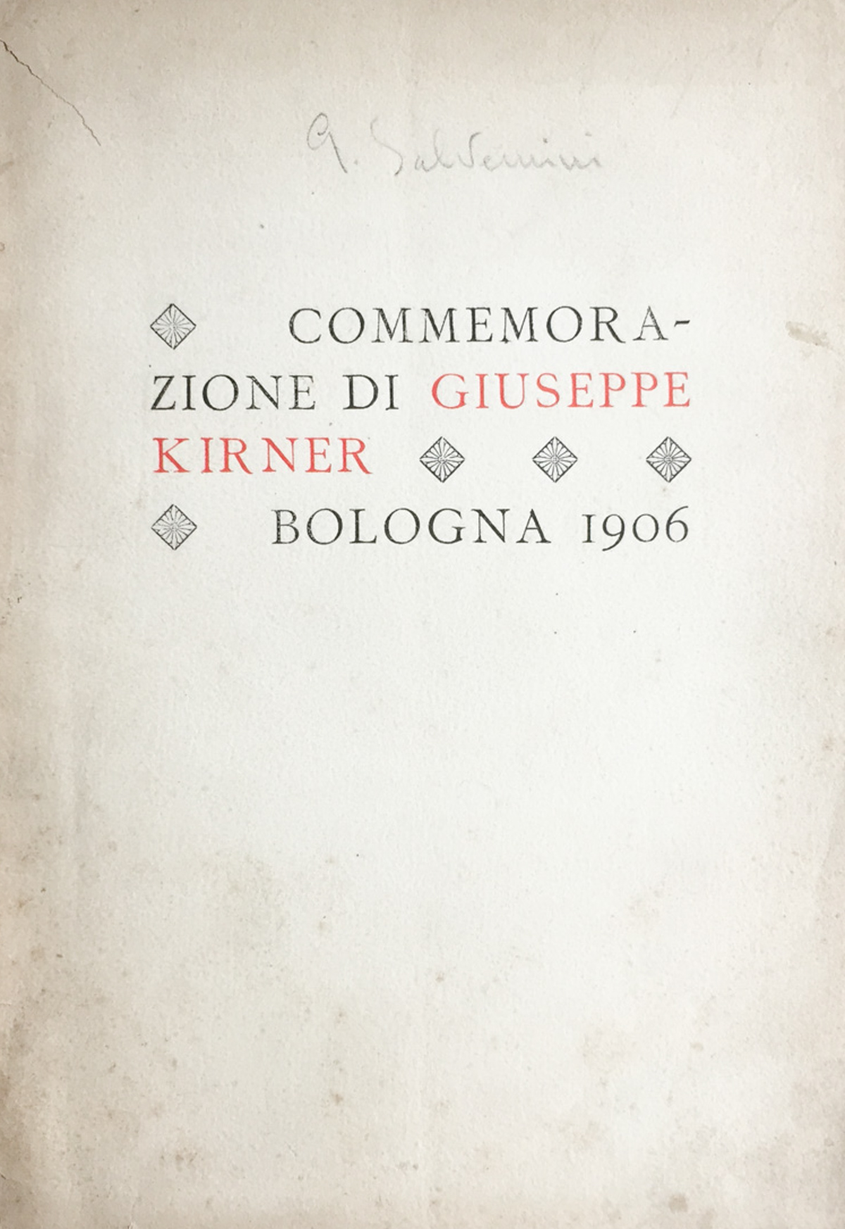 Commemorazione di Giuseppe Kirner. Bologna 1906