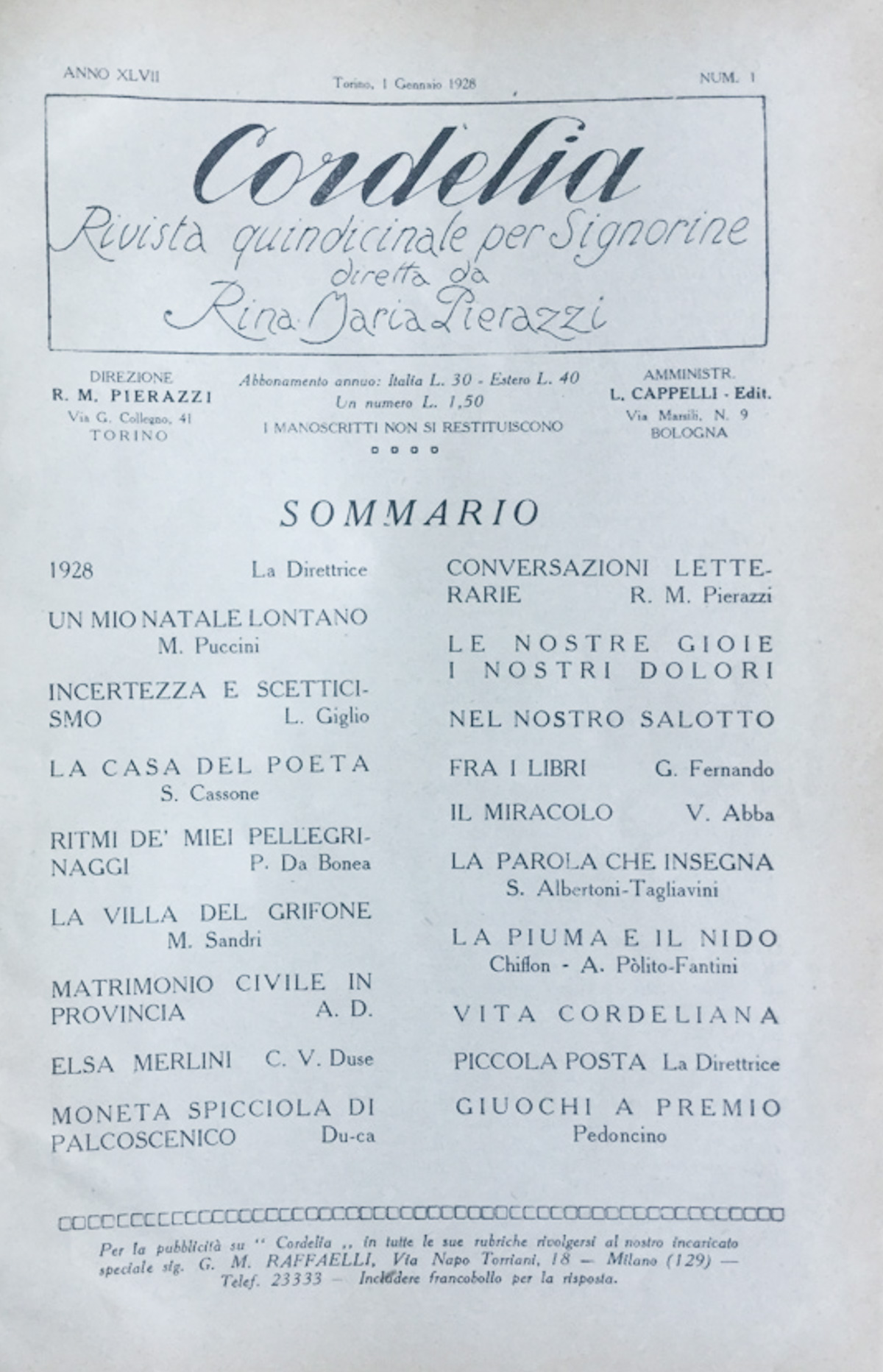 Cordelia. Rivista quindicinale per signorine - 1928
