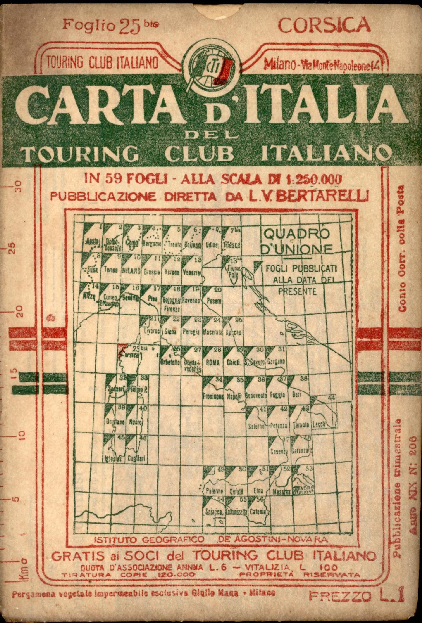 Corsica Carta d'Italia del Touring Club Italiano con indice delle …