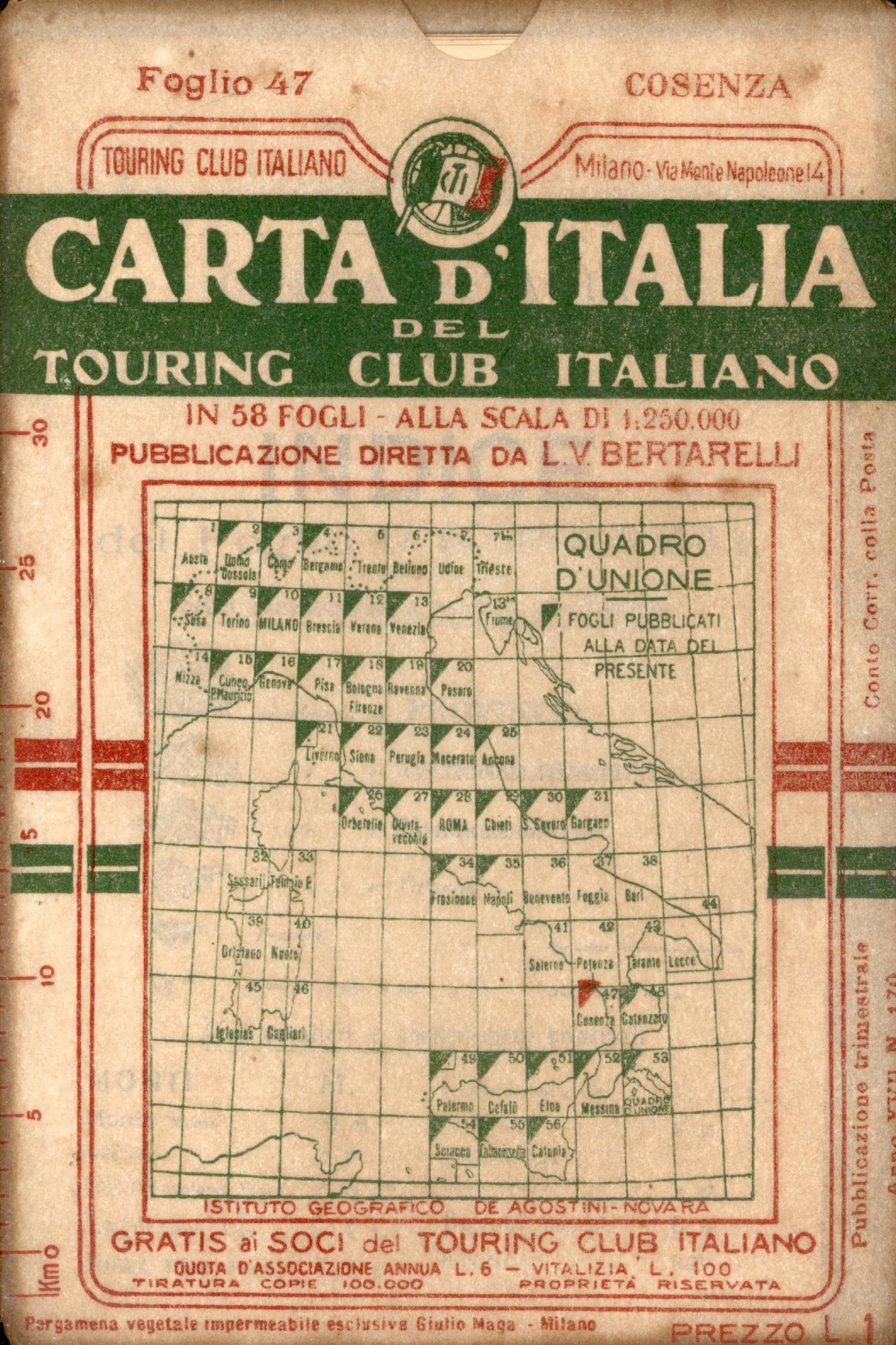 Cosenza Carta d'Italia del Touring Club Italiano con indice dei …
