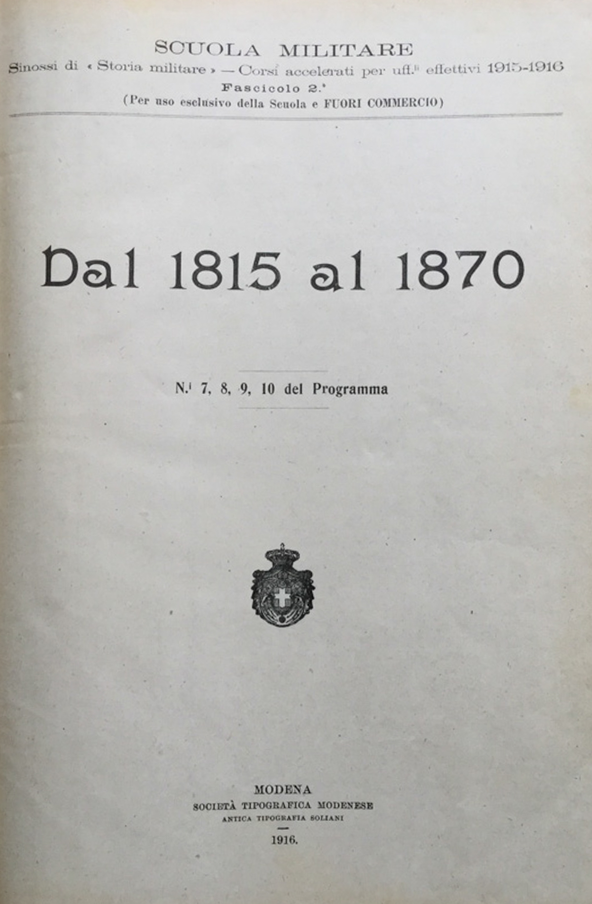 Dal 1815 al 1870. Sinossi di storia militare