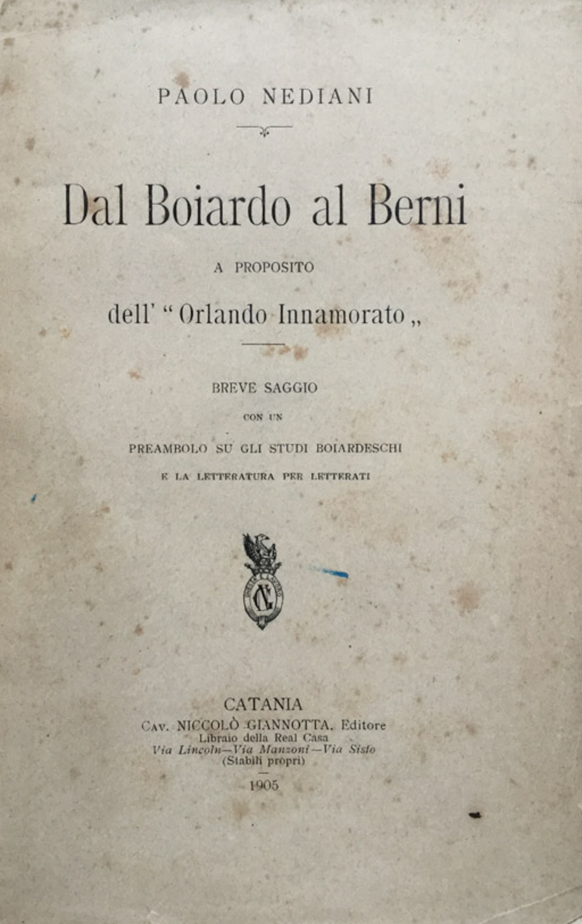 Dal Boiardo al Berni. A proposito dell'Orlando Innamorato