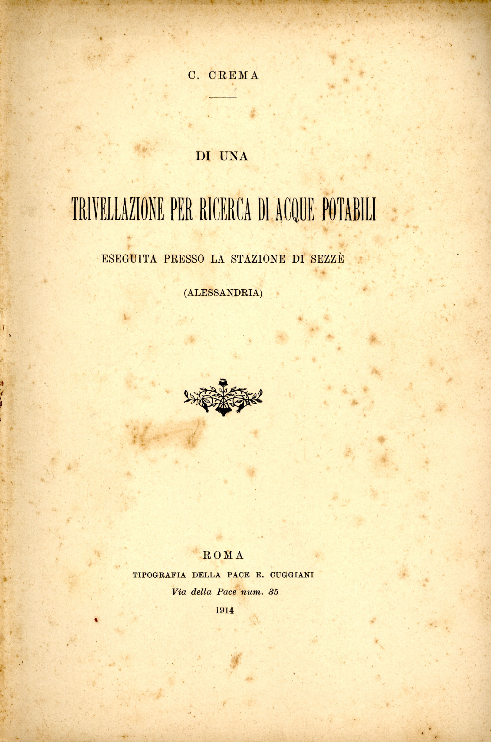 Di una trivellazione per ricerca di acque potabili eseguita presso …