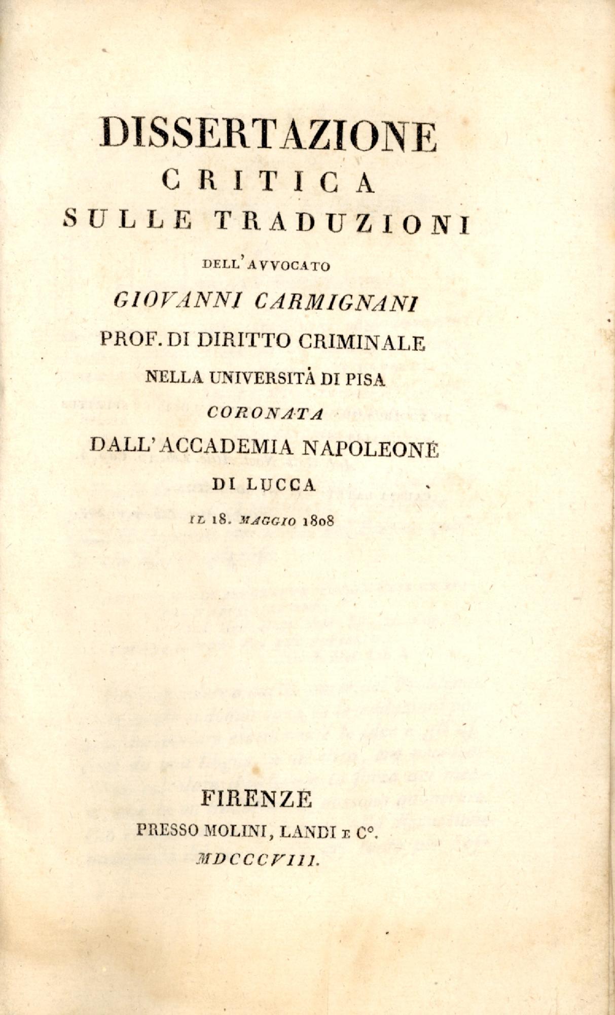 Dissertazione critica sulle traduzioni