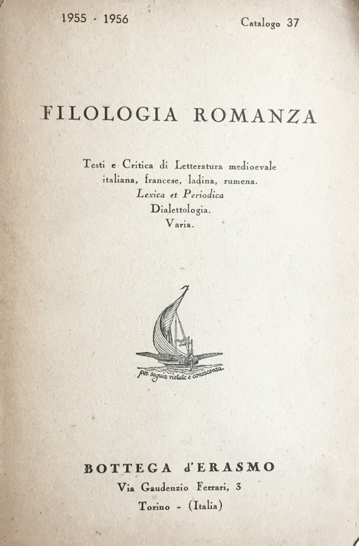 Filologia romanza catalogo 1955-1956 Bottega d'Erasmo