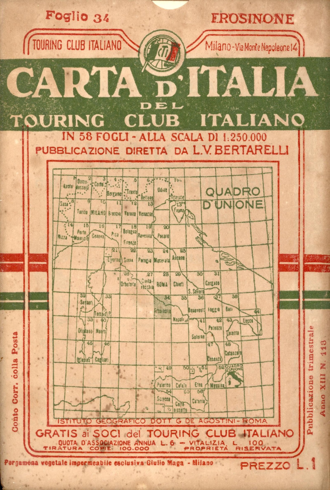 Frosinone Carta d'Italia del Touring Club Italiano con indice dei …