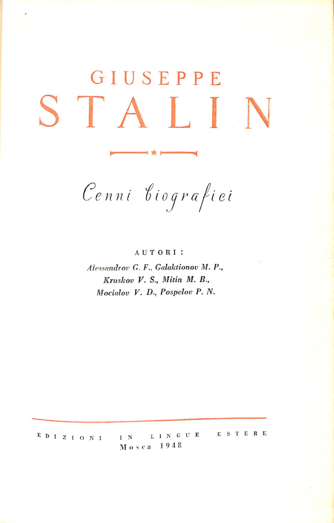 Giuseppe Stalin : cenni biografici