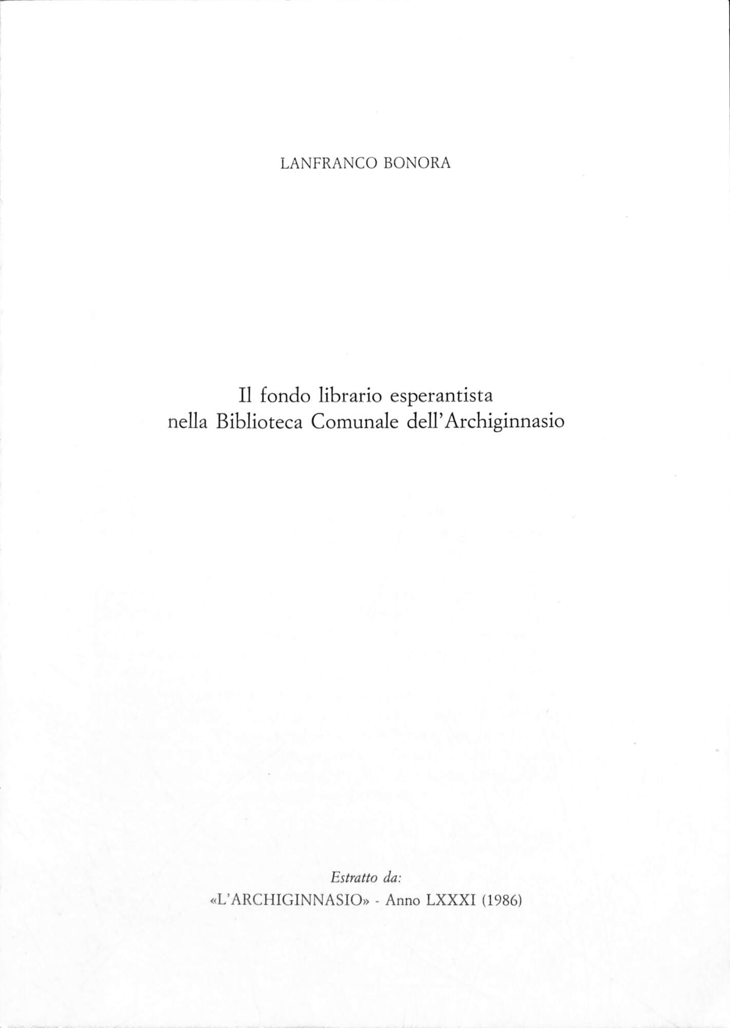 Il fondo librario esperantista nella Biblioteca comunale dell'Archiginnasio