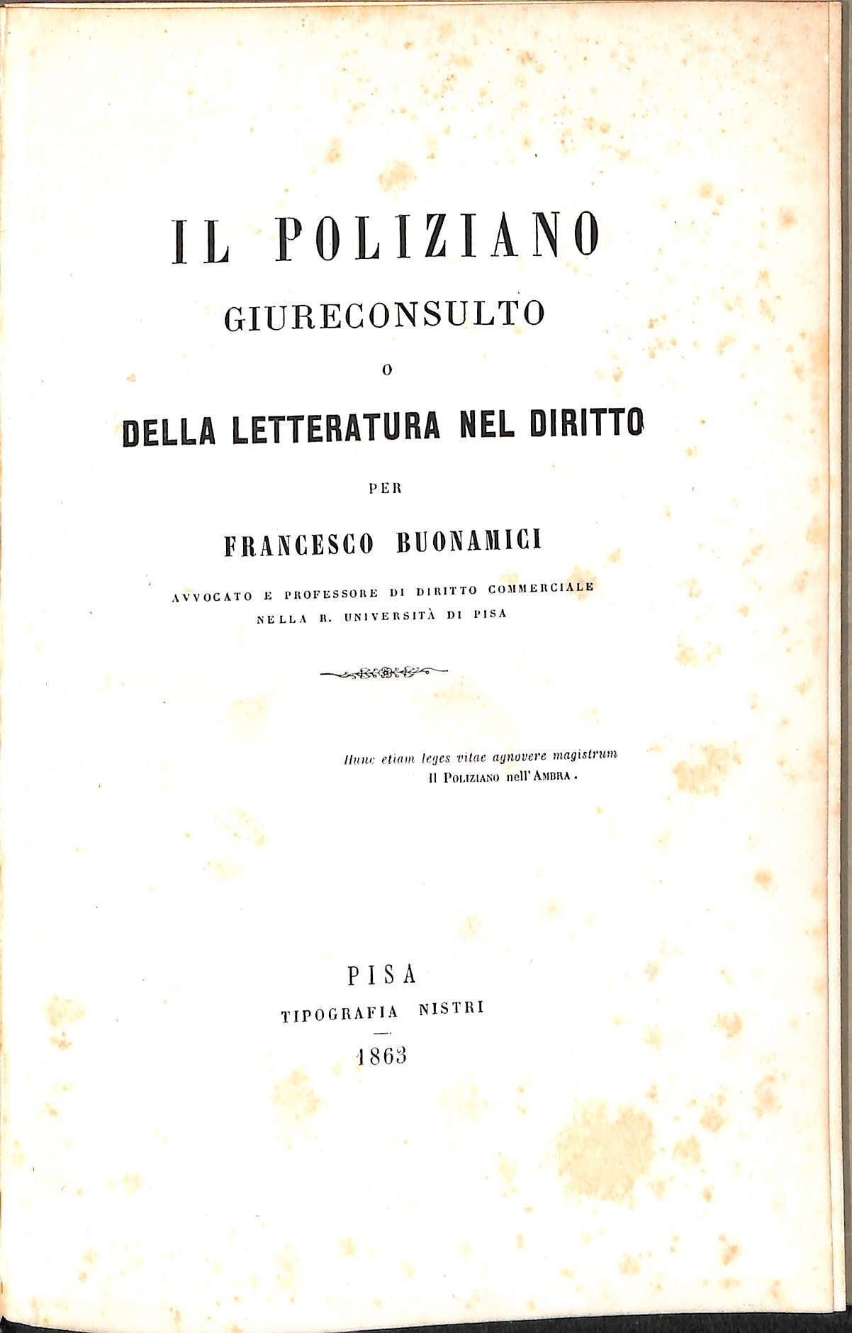 Il Poliziano giureconsulto, o Della letteratura nel diritto