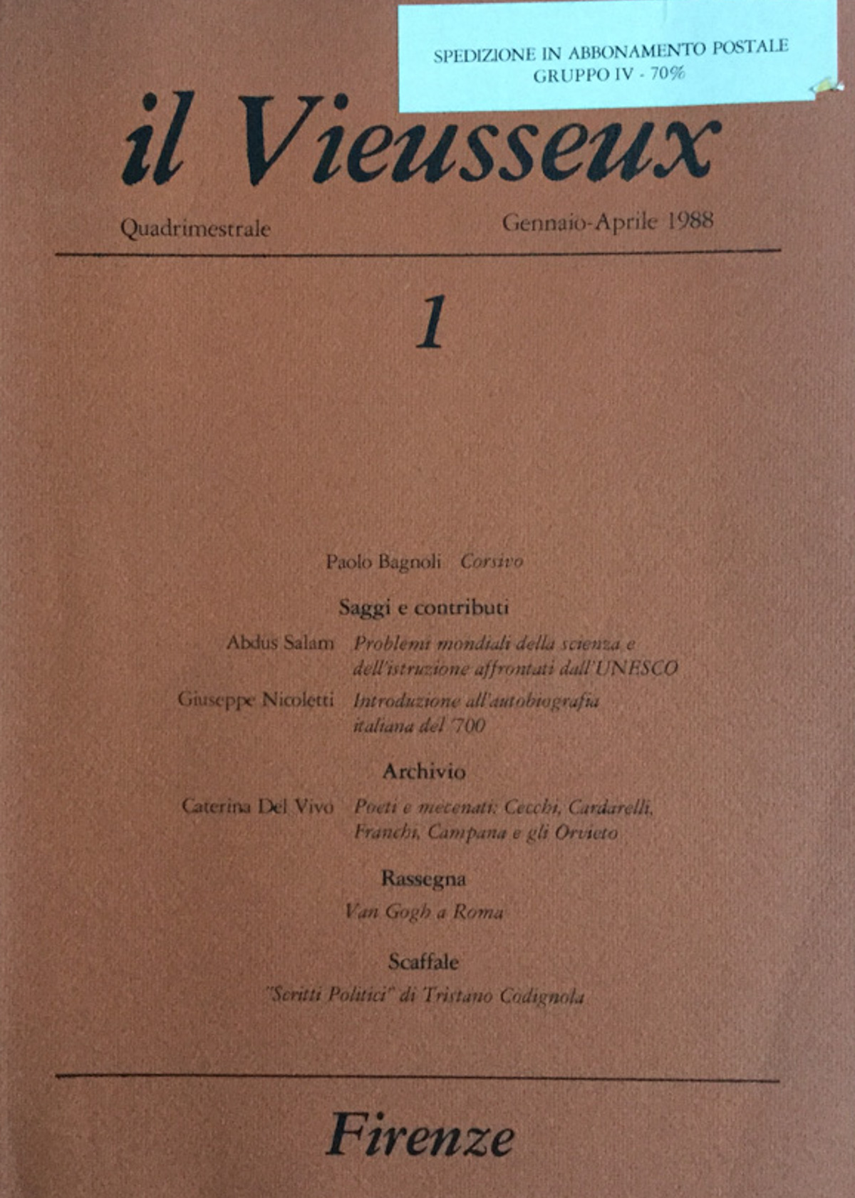 Il Vieusseux. 1 gennaio - aprile 1988