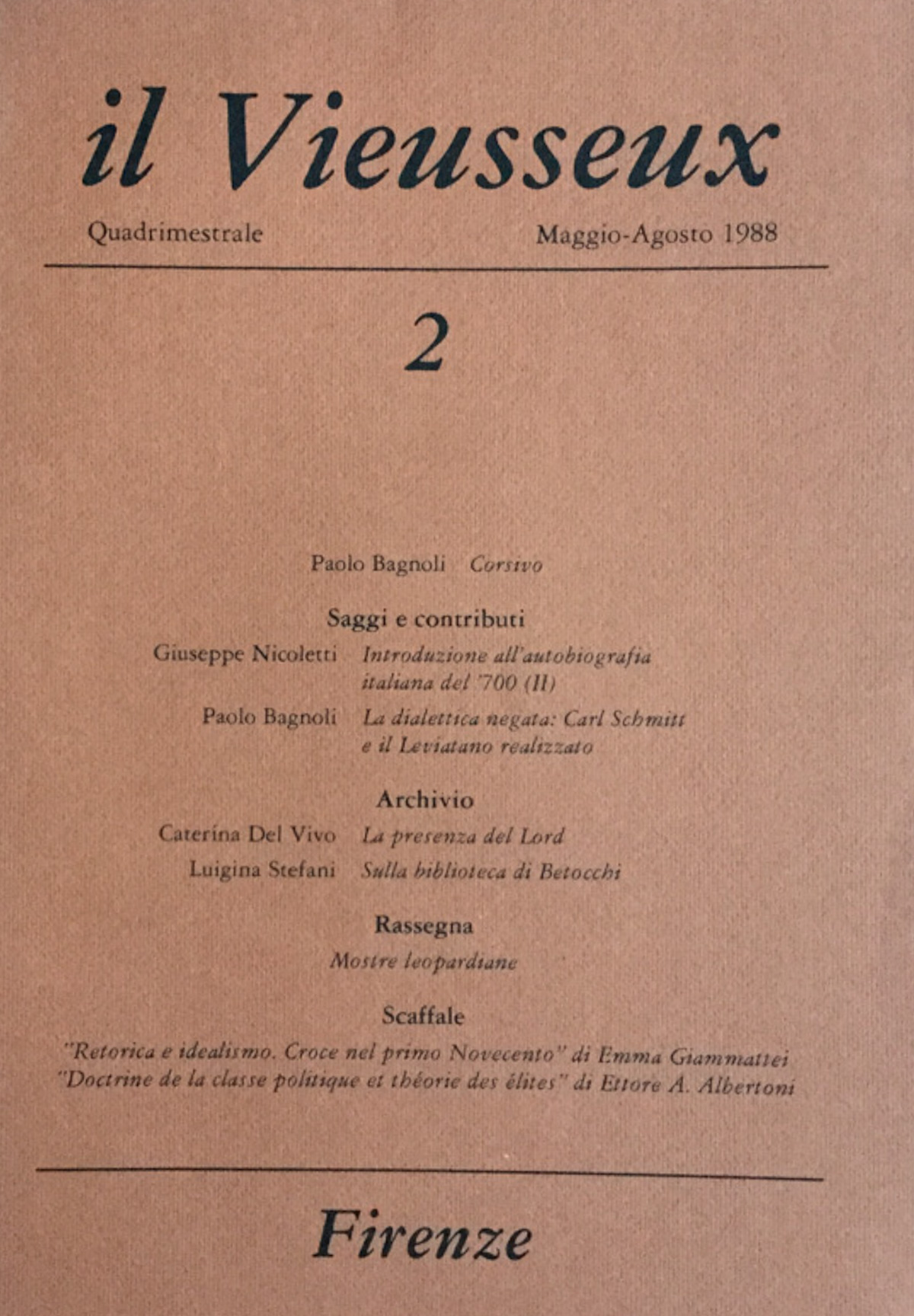 Il Vieusseux n. 2 maggio - agosto 1988