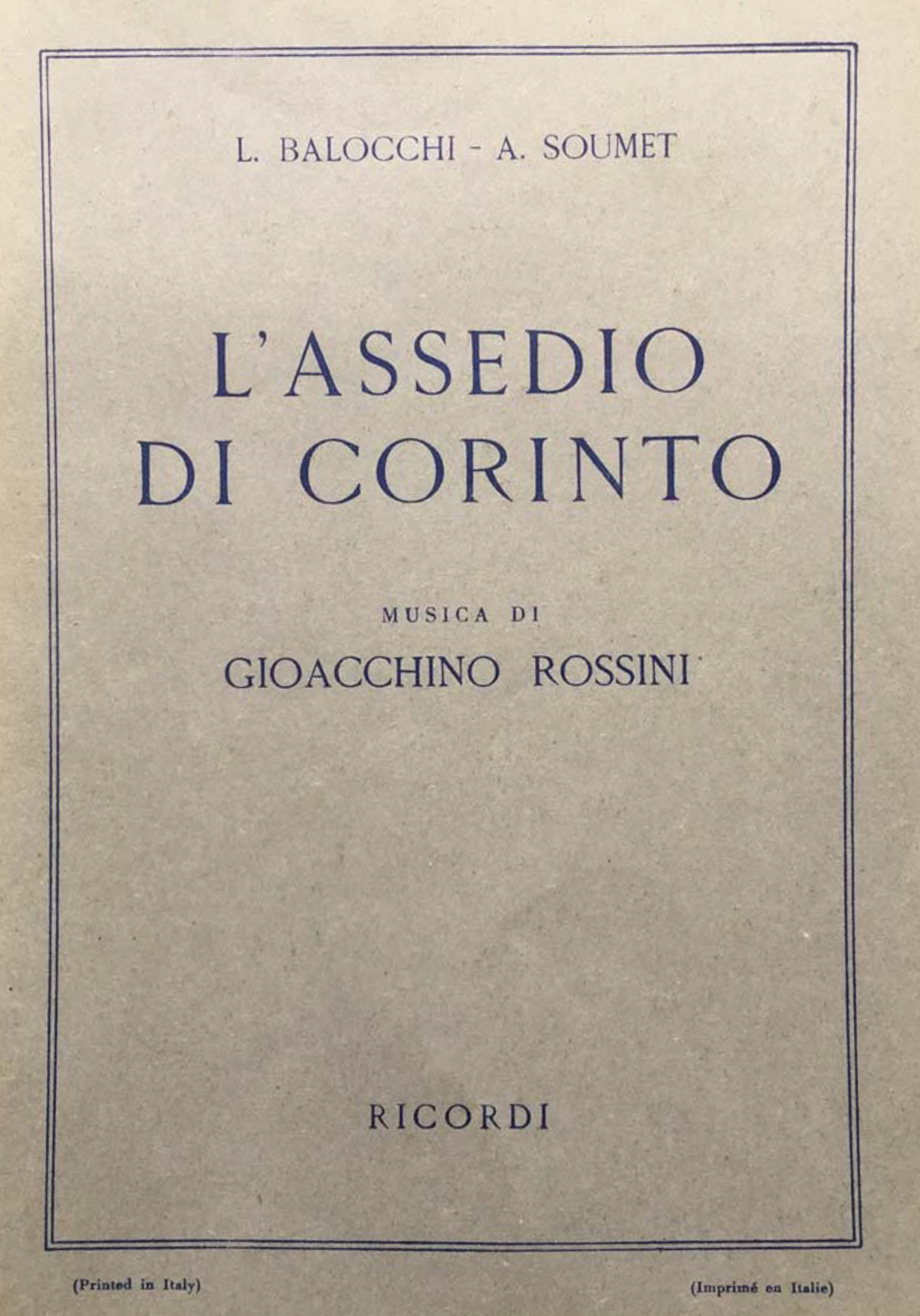 L'assedio di Corinto [libretto dell'opera di Gioacchino Rossini]