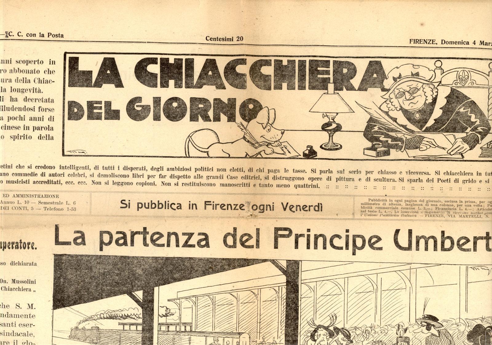 La chiacchiera del giorno 4 marzo 1923. Settimanale Firenze