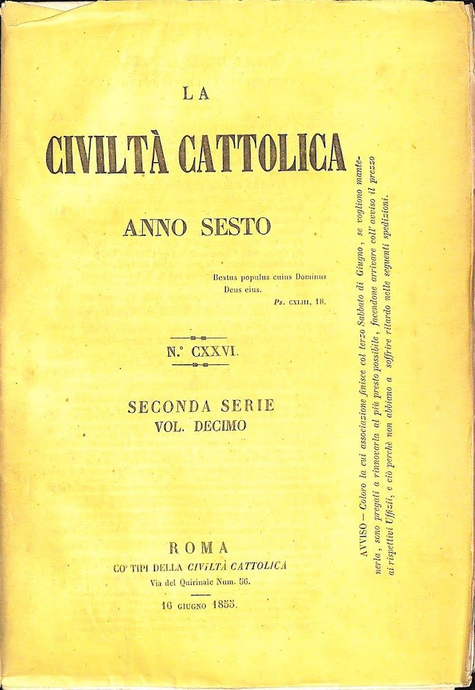 La Civiltà Cattolica 16 giugno 1855