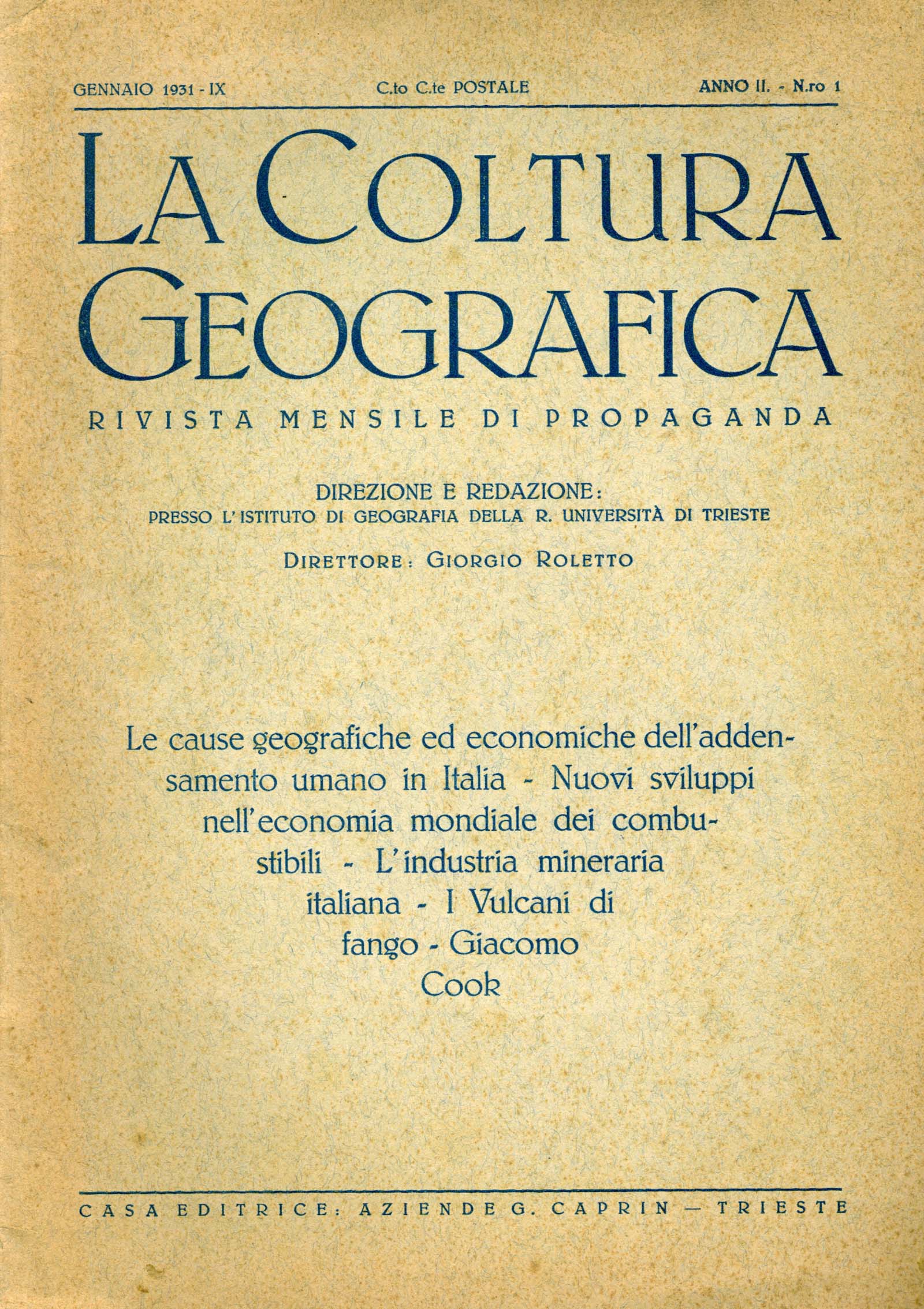 La Coltura Geografica n. 1 (1931)