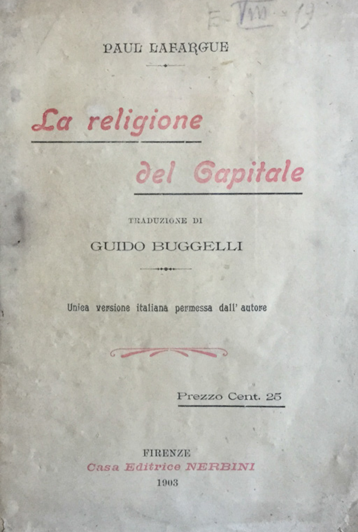 la religione del capitale. Paul Lafargue. Nerbini 1903