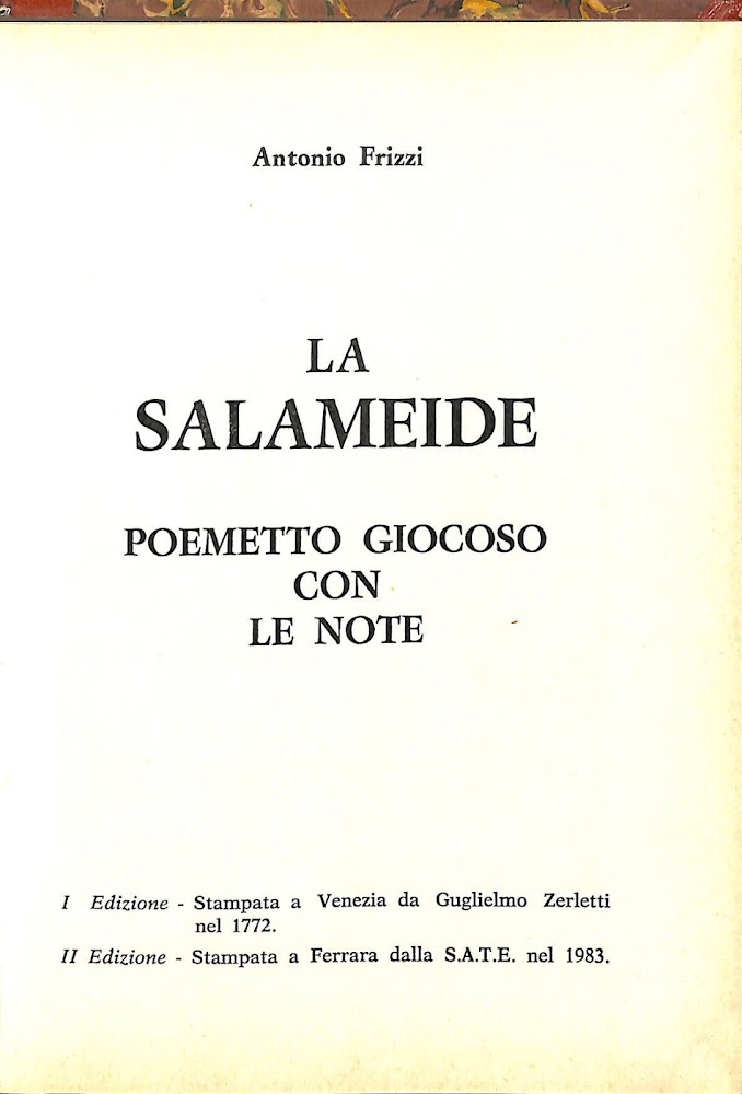 La Salameide poemetto giocoso con le note