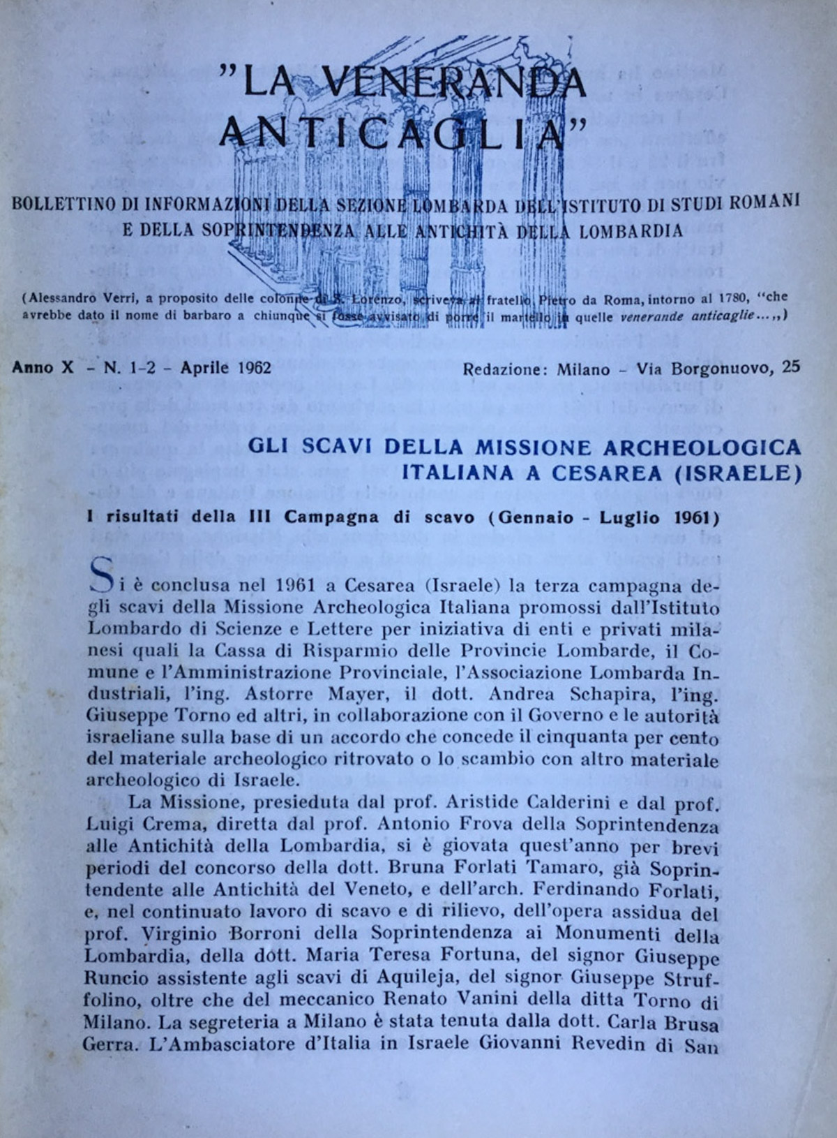 La veneranda anticaglia. 1962 n. 1-2