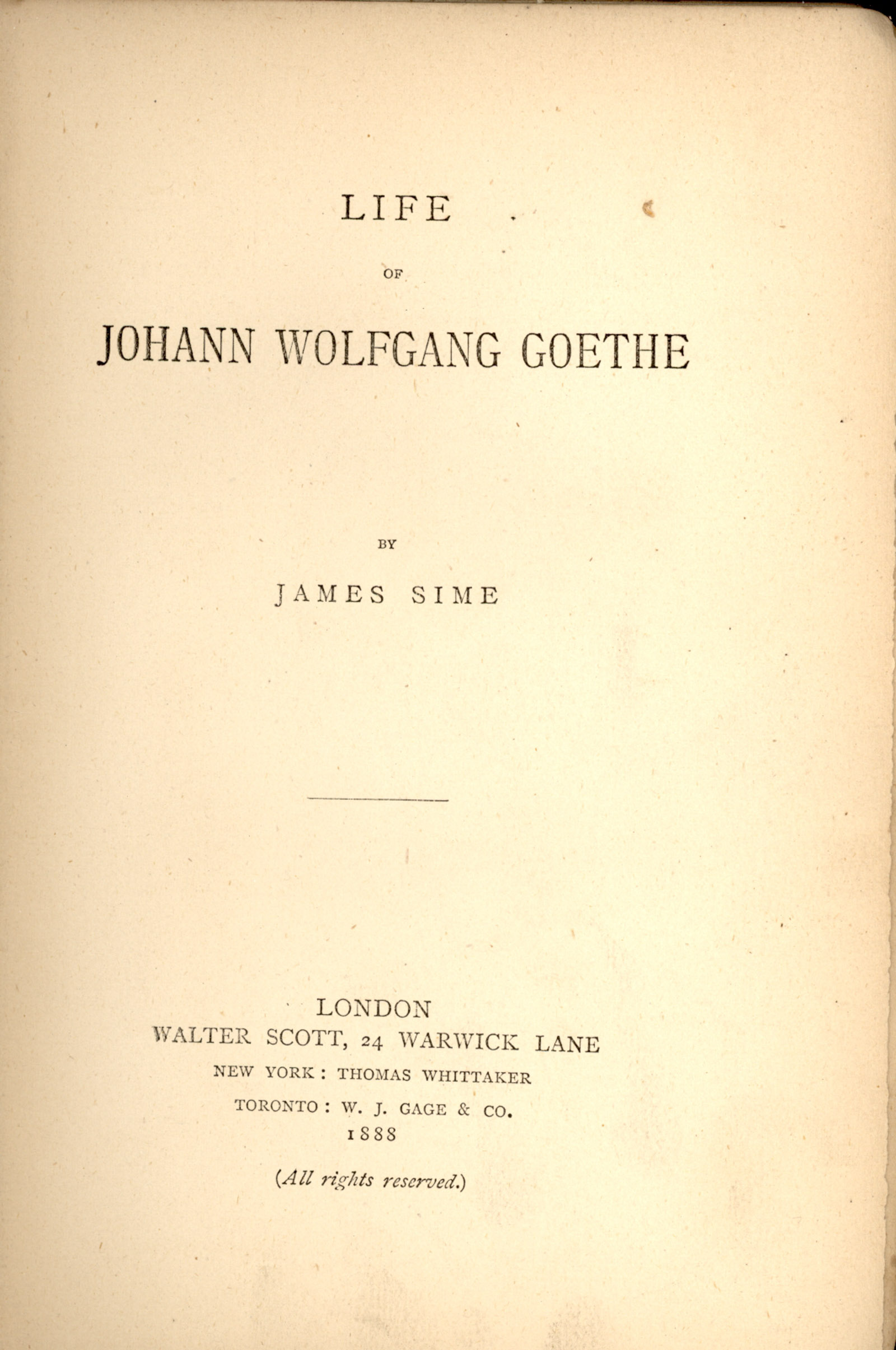 Life of Johann Wolfgang Goethe